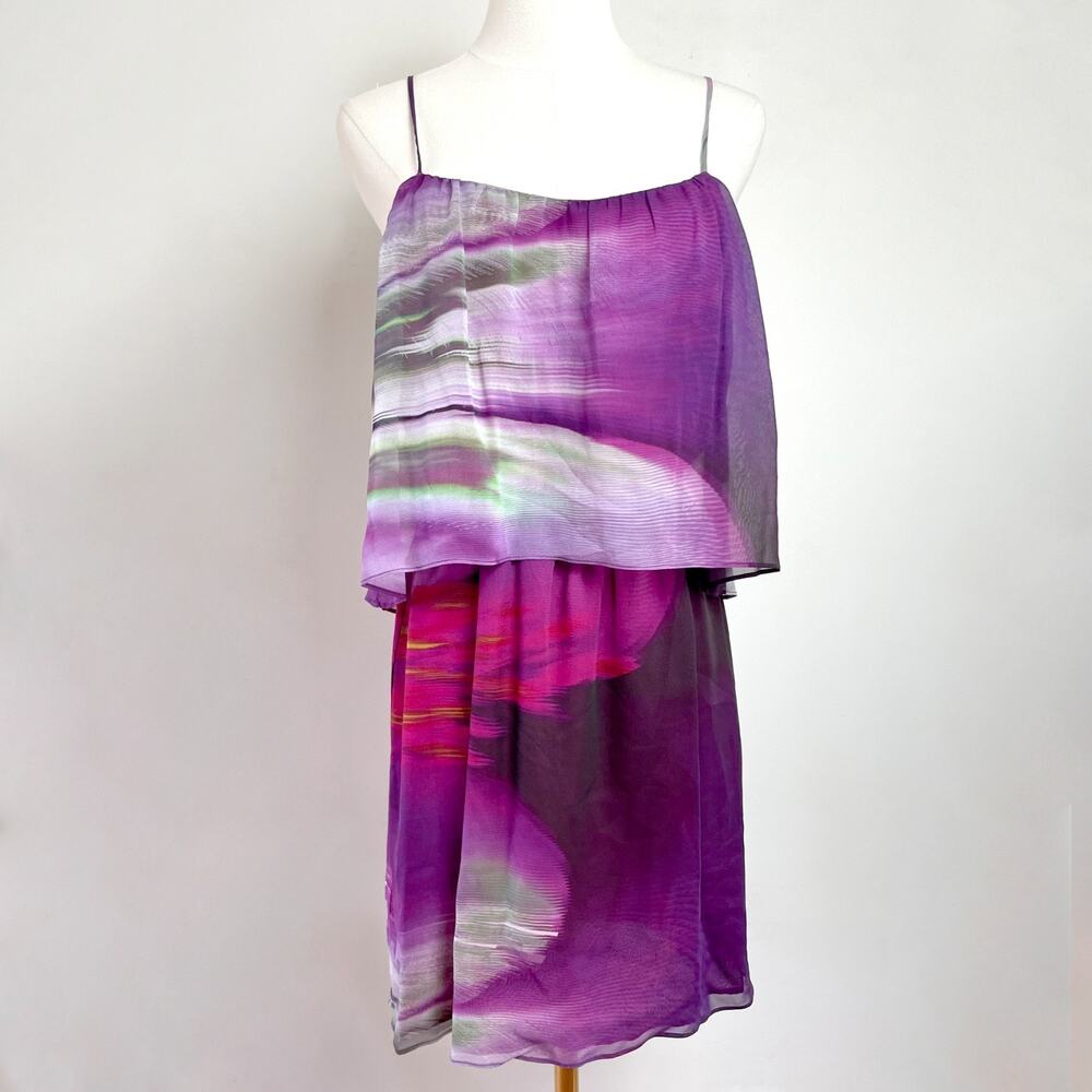 Rory Beca Silk Mini Dress Medium Y2K Abstract Watercolor Festival Beachy Layered